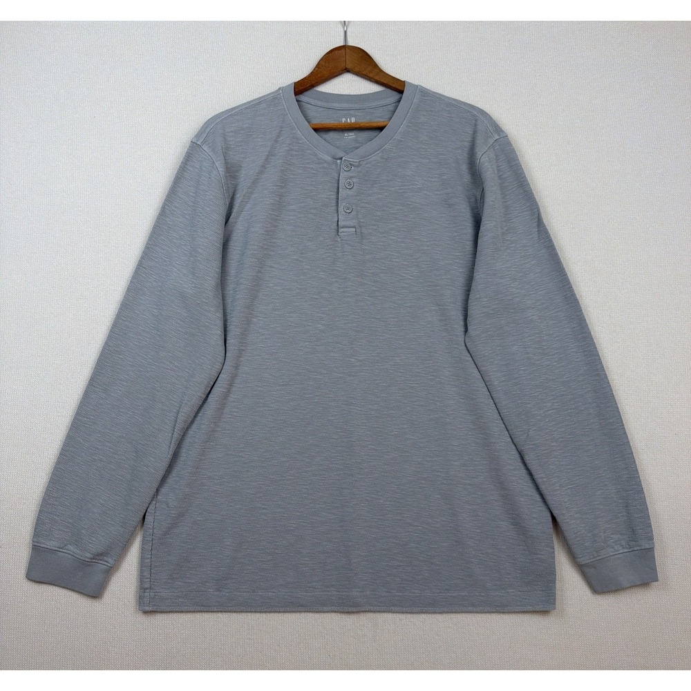 Gap Men's Henley Gray Waffle Knit Shirt XL TALL‎ Preppy Minimalist Cozy Capsule